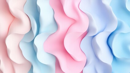 Poster - pastel waves digital art with smooth texture in pink blue and white colors for modern abstract backg