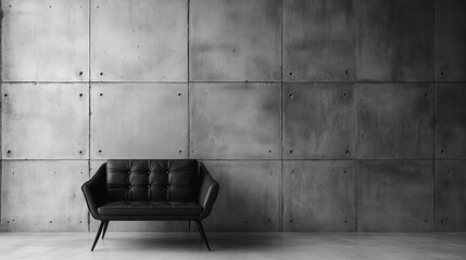 Poster - stylish black leather sofa modern minimalist interior design concrete wall background elegant room a