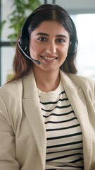 Aufkleber - Woman, face and headset for consulting in call center with inbound query, customer service and online advice. Friendly consultant, employee and microphone for account management and order processing