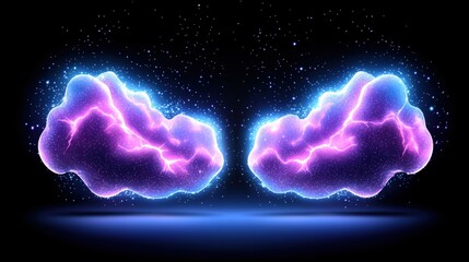 Poster - Two glowing clouds illuminating the night sky with a magical and dreamlike atmosphere
