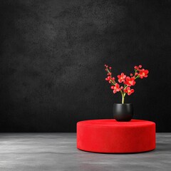 Poster - Striking red flower elegantly arranged in a sleek black vase creating a bold decorative statement