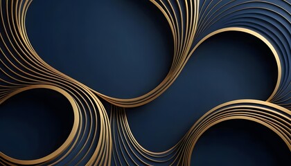 Aufkleber - A dark blue background with golden curved lines forming abstract circular shapes pattern design element