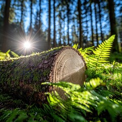 Poster - Weathered tree stump nestled amongst the lush green woods creating a rustic and timeless atmosphere
