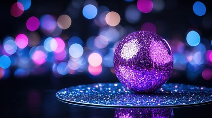 Poster - Elegant shiny purple ball resting perfectly on a white plate against a simple background setting
