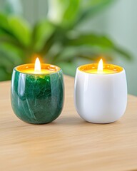 Poster - Two flickering candles on a rustic table creating a warm and inviting ambiance in a cozy room