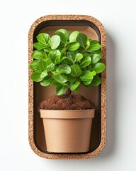 Poster - A vibrant green plant growing beautifully in a unique corked wall with textured background display