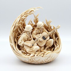 Poster - Artistic bowl filled with exquisite handcrafted wood carvings showcasing intricate design and craftsmanship