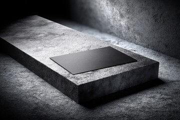 Poster - A modern and elegant presentation featuring a black card on a textured concrete platform, creating a minimalist and sophisticated abstract scene for showcasing products.