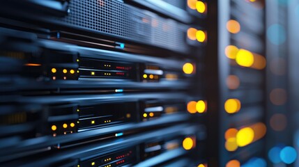 Poster - Dark-themed server panel with orange indicators, excellent for secure computing, data management, or IT service ads