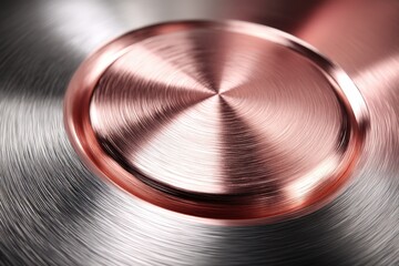 Poster - Close-up shot featuring a round brushed metal surface with copper finish, highlighting the texture and concentric pattern, with silver accents reflecting light.