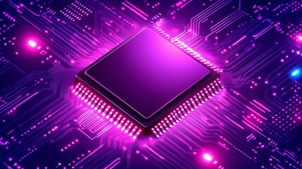 Poster - abstract purple circuit board technology background digital microchip modern processor futuristic ne