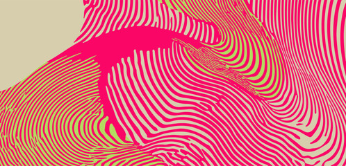 Poster - Vector illustration in popular modern Op Art style, featuring dynamic wavy lines and abstract flowing shapes, creating an illusion of depth and movement with high contrast and bold graphic elements.