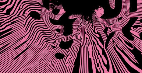 Fototapete - Abstract vector illustration with wavy, curved pink and black lines forming a dynamic, fluid pattern. The design creates a hypnotic, optical illusion effect, ideal for modern digital print.