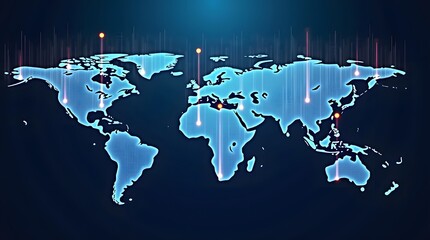 blue world map with glowing connections, ideal for illustrating global networks and international re