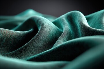 Poster - A captivating close-up of flowing turquoise fabric, showcasing its luxurious texture and intricate folds, creating a serene and elegant visual experience.