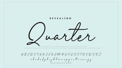 Fototapete - Hand drawn vector alphabet. Modern monoline signature script font. Elegant Signature Font. Best Alphabet Beautiful Calligraphy Signature Font