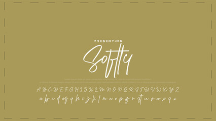 Fototapete - Hand drawn vector alphabet. Modern monoline signature script font. Elegant Signature Font. Best Alphabet Beautiful Calligraphy Signature Font