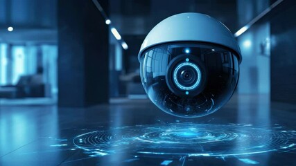 Poster - Futuristic Robot Eye with Digital Interface and Holographic Projections in Modern Space
