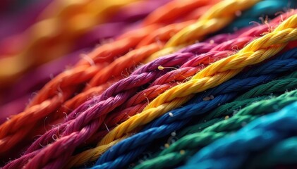 Wall Mural - Close-up of diverse colored threads woven into intricate design , stitch, craft, detail