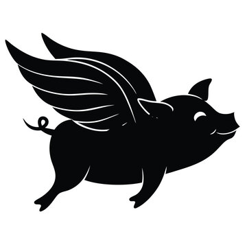 Vector flat black silhouette of a pig isolated  Adobe Illustrator Artwork