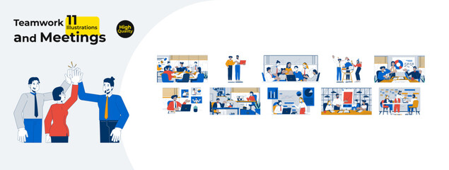 Fototapete - business teamwork and meetings cartoon flat illustrations mega bundle. project planning, brainstormi