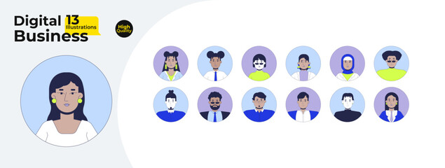 Fototapete - diverse professionals avatars cartoon flat illustrations mega bundle. office workers. multicultural 