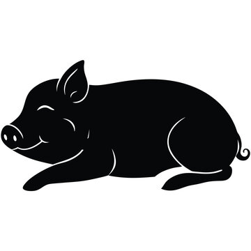 Vector flat black silhouette of a pig isolated  Adobe Illustrator Artwork