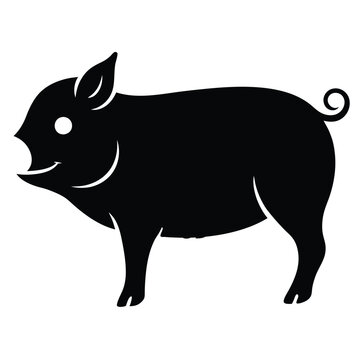 Vector flat black silhouette of a pig isolated  Adobe Illustrator Artwork