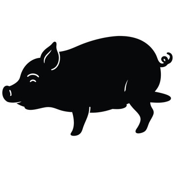 Vector flat black silhouette of a pig isolated  Adobe Illustrator Artwork