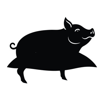Vector flat black silhouette of a pig isolated  Adobe Illustrator Artwork