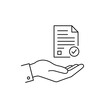 © johndaly - Agreement in Hand: An elegant icon representing a hand gently cradling a document marked with a check, symbolizing agreement and approval.