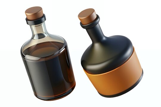 3D Render of Two Liquor Bottles Dark Glass and Cork