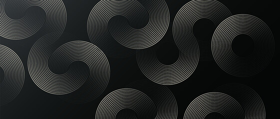 Wall Mural - abstract gold circle lines on dark background. geometric stripe line art design. modern luxury templ