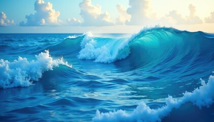 Wall Mural - ocean-inspired flowing waves, calming blue hues, seamless, water, art