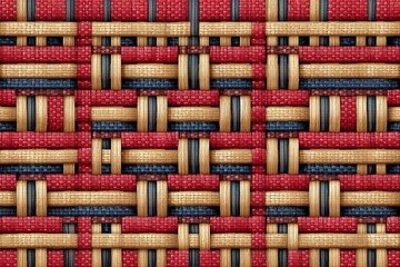 Poster - colorful woven textile pattern showcasing intricate design with red, yellow, and blue fibers in a cl