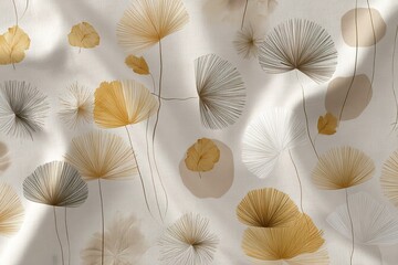Poster - Elegant botanical design featuring delicate circular leaves in soft earth tones on a serene light background