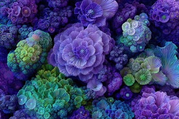 Poster - Vibrant and intricate floral patterns showcasing shades of purple and green in a stunning abstract display
