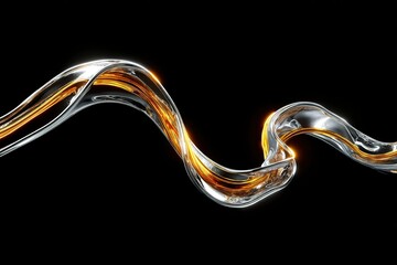Fototapete - Flowing liquid ribbon captures light in vibrant contrast against a dark background showcasing dynamic movement and elegance