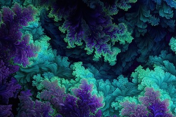 Poster - Colorful fractal patterns create a mesmerizing design with intricate details and vibrant shades of blue and green