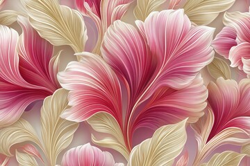 Poster - Luxurious floral design with pink blossoms and elegant leaves for interior decoration