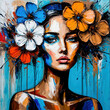 © Perecciv - Feminine abstract surreal art poster with flowers in graffiti style, modern concept women art picture