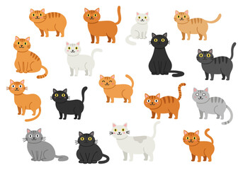  Cute Cartoon Cats in Various Colors and Poses