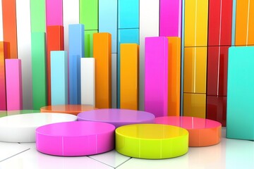Poster - colorful 3d geometric shapes arranged in a vibrant display, showcasing modern design elements