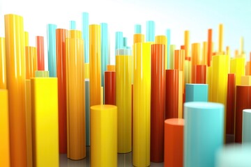 Poster - Colorful abstract cylindrical shapes create a vibrant landscape in a bright environment