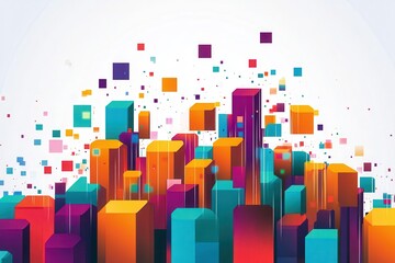 Poster - Colorful abstract cityscape with vibrant cubes and squares creating a dynamic background
