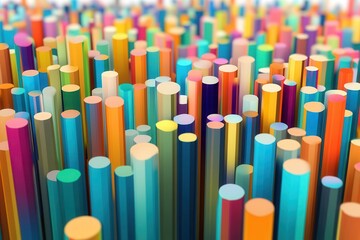 Poster - Colorful abstract representation of cylindrical shapes creating a vibrant landscape