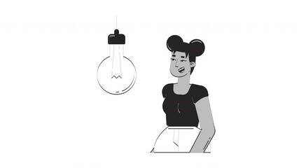Poster - Clap to activate smart light bulb hand drawn whiteboard sketch animation. Gesture-based IoT control. Black woman with sound-responsive lightbulb animated handdrawn concept pencil drawing 4K video