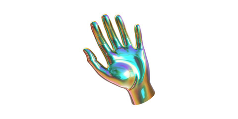 Poster - Colorful Iridescent Hand Sculpture. Futuristic Art And Design Concept Isolated On Transparent Background
