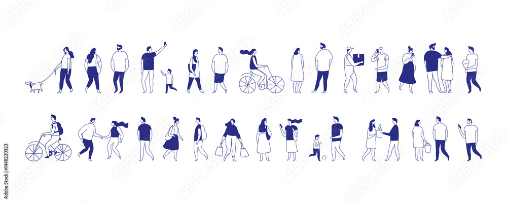 Background stylized people silhouette line vector set isolated on white ...