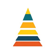 Poster - Abstract illustration of a layered triangle shape in various warm colors against a white background. The pyramid is composed of horizontal bands of yellow, teal, orange, yellow, dark teal, and burnt